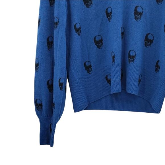 Skull Cashmere Jamie Jack Sweater V-Neck Blue Black Print Size Small - Picture 2 of 6